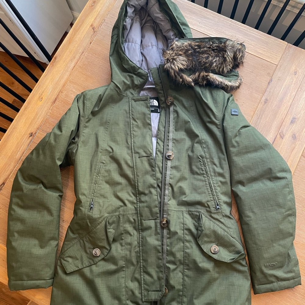 North Face Mid Length Parka Coat- Army Green- M